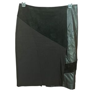 Calvin Klein Black Faux Leather & Suede Patchwork Pencil Skirt Size 10